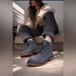 Timberland Dark Navy Nubuck 6” Lace Up Boots Women’s 7.5 Rugged Classic